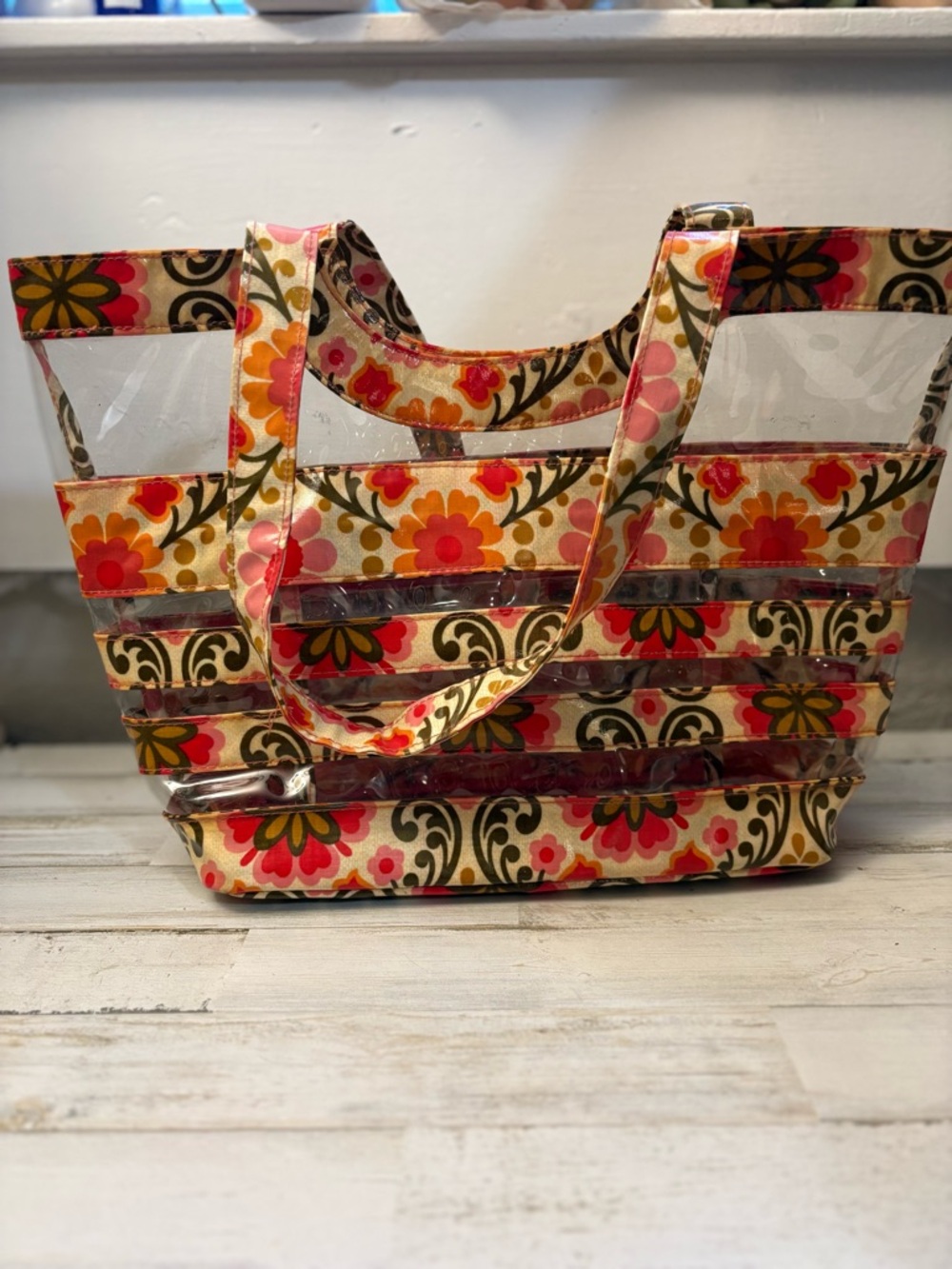 Vera Bradley Pink, Orange & Green Floral Clear-Strip Tote